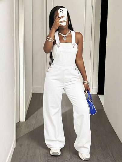 Slaydiva Women's Casual Loose Fit Denim Bib Overalls With Pockets