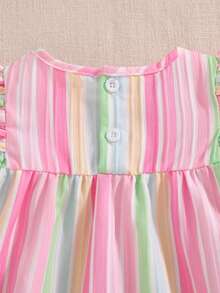 Souflis Souflis Baby GirlColorful Striped Floral Trim Casual Cute Dress With 3D Flower Decor, Spring/Summer - Multicolor - View 6