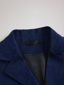 Officeau New Men's Herringbone Tweed Waistcoat, Vintage Lapel Chain Decor Vest - Blue - View 4