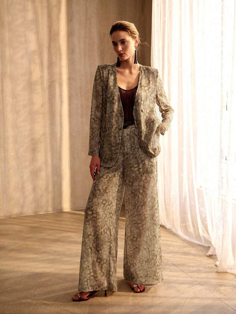 WOMEN'S ELEGANT CASUAL VACATION STYLE SEMI-SHEER WIDE LEG PANTS