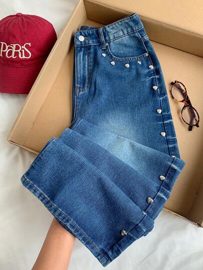 SHEIN MOD 女士休闲日常修身牛仔裤、女士牛仔裤、女士宽松牛仔裤、女士牛仔装、圣帕特里克节装扮、女士街头服饰、闪亮宽松牛仔裤、舞会裤、阔腿裤