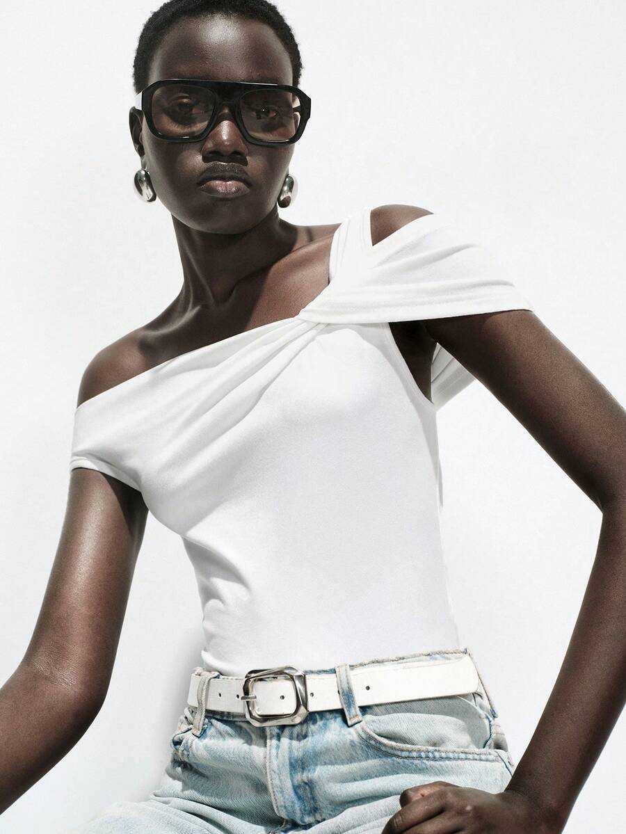 Lumivelle Women's Casual Off-Shoulder Ruched Blouse, Suitable For Daily Wear And Commuting, Summer - White - View 1