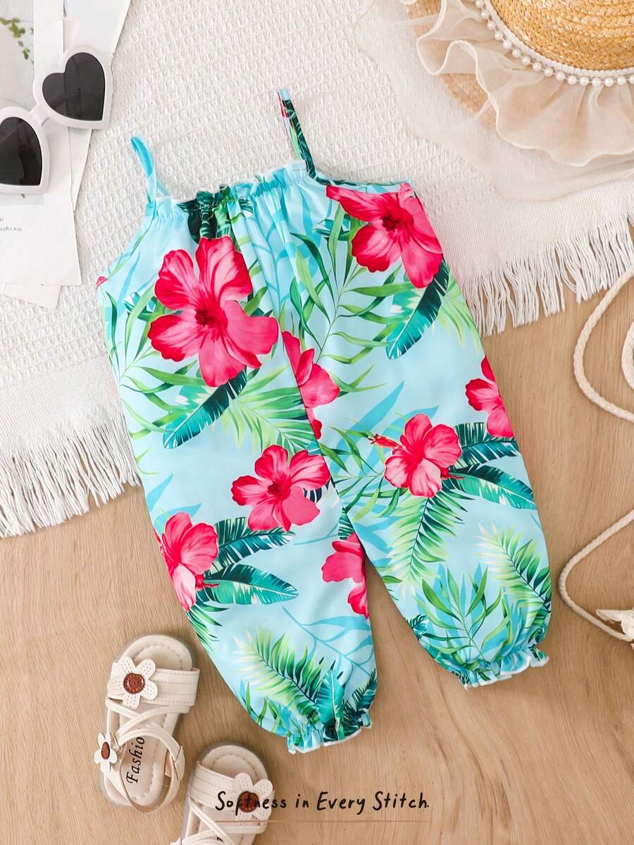 Cozy Pixies 女婴碎花吊带连体衣,夏季假日 - 彩色 - 查看 1