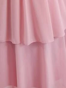 Elegant Chiffon Sleeveless Ruched Waist Layered Cake Skirt Dress,Summer Wedding Party Ninang Bridesmaids,Prom,Birthday Party,Graduation Season Pink - Dusty Pink - View 6