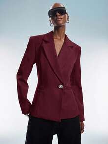 Pastal Backless Women's Blazer Jacket, Oversized Sexy Shoulder Design, Metal Asymmetric Buttons, Minimalist Deconstructed Style Golf Summer - Red - View 6