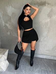 SHEIN SXY 女士黑色商务休闲日常短裙 - 黑色 - 查看 4