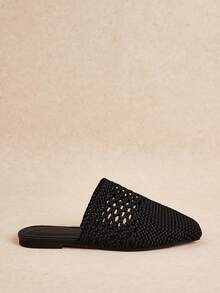Women's New Fashion Woven Hollow Slip-On Flat Square Toe Loafers - Black - View 2