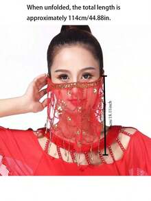 1PC Women's Belly Dance Veil, Exquisite Beaded And Sequined Belly Dance Accessories - Multicolor - View 8