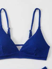 Swim Basics Solid Color Spaghetti Strap Comfortable Breathable Ribbed Fabric Summer Bikini Swimwear - Royal Blue - View 7