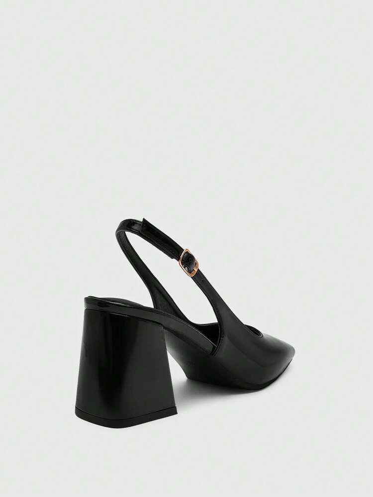 CUCCOO BIZCHIC Women's Shoes Square Toe Thick Heel Versatile Back Strap Black High Heels