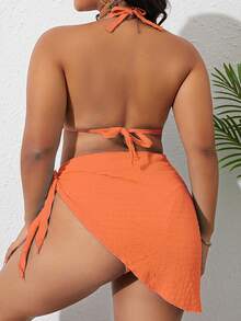 Swim Basics Plus Size Women's Halter 3-Cup Separate Bikini Swimwear 3-Piece Set - Red - View 2
