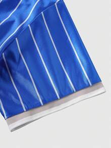 ROMWE MEN Men's Casual Letter & Striped Print Short Sleeve Polo Shirt - Blue - View 4