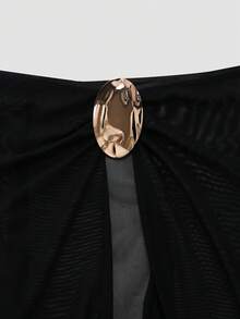 Swim Oasis Plus Size Solid Color Metal Decor One-Piece Swimsuit Cover-Up Skirt - Black - View 4