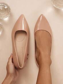 SHUZIA 新款女士时尚裸色漆皮 PU 包头芭蕾舞鞋尖头平底鞋夏季鞋春季鞋春假复活节母亲节礼物 - 卡其色 - 查看 8