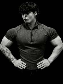 Gym Rark 男士条纹拉链半开襟短袖运动T恤 - 灰色 - 查看 3