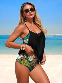 Swim Lushoire مجموعة بيكيني بقميص كامي بطبعة نمر 2 في 1 للنساء، عطلة شاطئية، مجموعة ملابس السباحة النسائية الجديدة لربيع/صيف 2026: أنيقة، رومانسية، جذابة وحلوة؛ بسيطة، كاجوال ومتعددة الاستخدامات؛ تتميز بملابس سباحة بربطة عنق، وسدادات كأس قابلة للإزالة، وطباعات ملونة ذات موضوع عطلة. مثالية للخروجات الصيفية، عطلات الشاطئ، رحلات الجزر، والاستجمام تحت أشعة الشمس - متعدد الألوان - مشاهدة 3