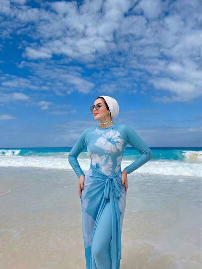 Swim Shayni Conjunto de traje de baño de una pieza de estilo árabe para mujer, esencial para vacaciones en la playa