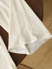 SHEIN Bộ đồ thể thao mùa hè dành cho bé gái, gồm áo hai dây không tay dáng ngắn, họa tiết kẻ sọc, viền ren móc và quần ống rộng cạp chun, thích hợp cho kỳ nghỉ hè. - Màu Khaki - Xem 4