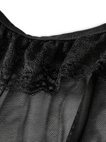 ROMWE Women's Gothic Sexy Sheer Lace Nightgown And Thong Set - Black - View 4