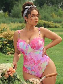 SHEIN Swim Curve Đồ bơi một mảnh dây mỏng đính hạt ngọc trai cỡ lớn cho nữ, gọng nâng đỡ, nhiều màu, phong cách ngày lễ thường ngày - Nhiều màu - Xem 3