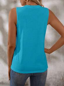 EMERY ROSE Tank Top Tanpa Lengan Kasual Leher Bulat Warna Polos untuk Wanita, Musim Panas - Biru - View 2