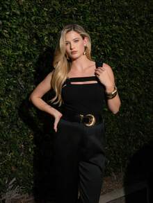 Gossip Girl X SHEIN SHEIN Maija Áo tank top không tay tối giản màu trơn cỡ lớn - màu đen - Xem 5