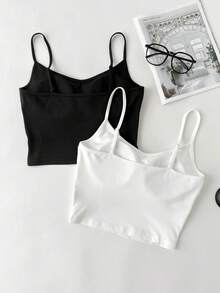 SHEIN Essnce 两件套简约百搭吊带背心，带胸垫，适合春夏穿着 - 彩色 - 查看 2
