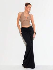 Femmeiva Women's Summer Sleeveless Top With Hollow Ruffle Decor Pendant - Black - View 3
