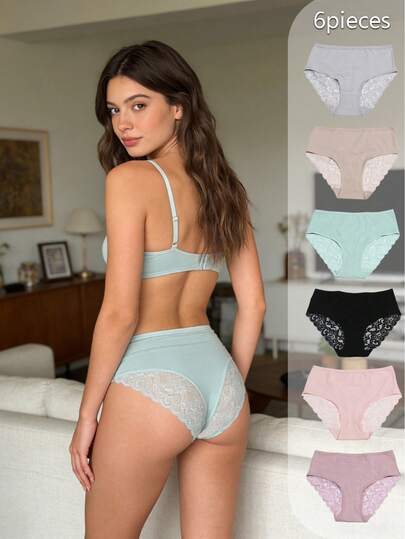 6 Bragas Femeninas 6 Colores | Amplio Encaje Posterior, Tacto Suave y Alta Elasticidad