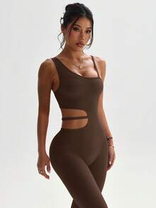 Dewbera 女士无缝无袖性感连体裤 - 咖啡棕 - 查看 5