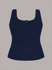 Slaydiva Casual All-Match White Cami Top With Deep U-Neck And Racerback Women's Plus-Size ,School; Teacher; Homecoming - Navy Blue - View 2