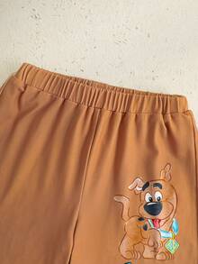 SCOOBY-DOO X SHEIN Cartoon-Muster Rundhals Kurzarm T-Shirt und Shorts Casual Outfit für kleine Jungen - Braun - Übersicht 9
