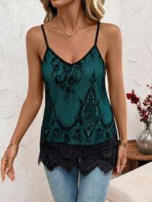SHEIN Clasi Elegant Sexy Black Lace Camisole For Women,Summer Top - Teal Blue - View 4