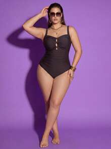 Shapewave Traje de baño de una pieza de unicolor talla grande - Café integral - Ver 1