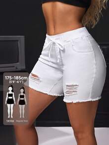 SHEIN Tall Women's Simple Fashionable Denim Shorts, Suitable For Summer - White - View 7