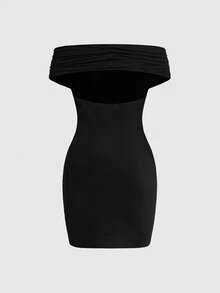 ROMWE Vestido mini de unicolor con cuello drapeado y multifuncional de moda para mujer, uso de 3 en 1, primavera/verano - Negro - Ver 10