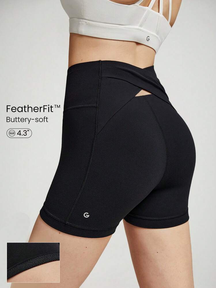4.3" FeatherFit™ High Waist Crossover Anti-Slip Shorts Low Impact Yoga Pilates Daily