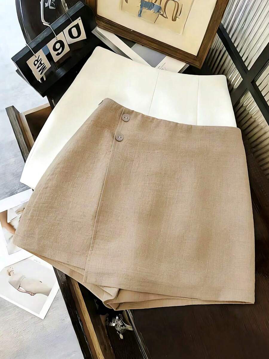 Franclia 新款不对称卡其色女式半身裙，优雅夏季度假装扮 - 卡其色 - 查看 1