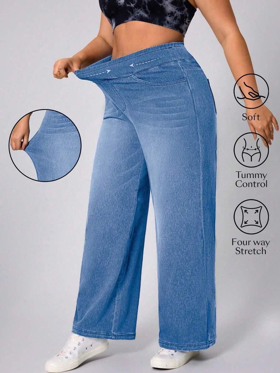 Flexra Plus Size Women Soft Medium Wash Elastic Jeans - Medium Wash - View 1