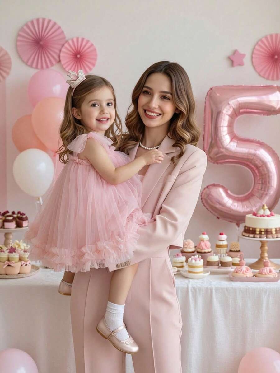 Glamorique Kids Young Girl' Spring/Summer New Mesh Tulle Dress With Bow Design,Cute Pink Dress, Elegant Party Dress - Pink - View 1