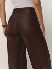 Daynim High Waist PU Wide Leg Pants - Brown - View 5