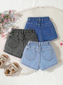 SHEIN Young Girl' Multi-Color All-Match Casual Loose Denim Shorts, Multi-Pack - Multicolor - View 2