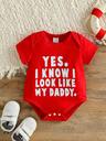 Unisex Newborn Baby, Letter Slogan Bodysuit, White Short Sleeve Neutral Newborn Outfit, Infant Unisex , All Season