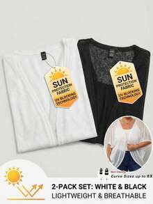 SHEIN CURVE+ Conjunto de cárdigan transparente de talla grande - Negro - Ver 2