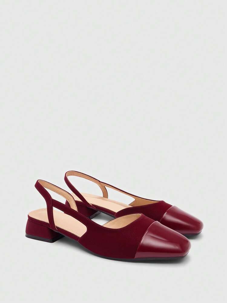 CUCCOO BIZCHIC Women's Shoes Spring And Summer Pointed Short Thick Heel Burgundy Splicing High Heel Shoes