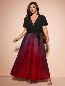 Allurite Plus Size Elegant Ombre Pleated Jumpsuit Gym Brown Summer - Multicolor - View 7