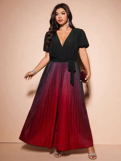 Cravure Bộ jumpsuit xếp ly ombre thanh lịch dành cho người có vóc dáng đầy đặn