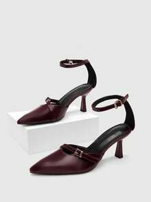 CUCCOO BIZCHIC 通勤百搭搭扣后跟包鞋，尖头漆皮细跟低鞋面女鞋 - 深棕色 - 查看 3