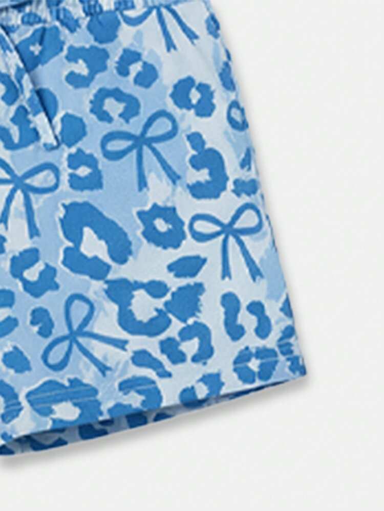 Girls Flutter Sleeve Tee And Printed Shorts Two Piece Co-Ord Set With Slogan Text And Mixed Animal Pattern Summer Outfit