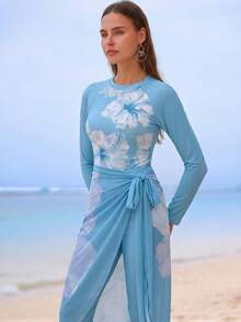 Swim Shayni Bộ đồ bơi liền thân mùa hè Shayni dành cho nữ, kiểu dáng Ả Rập, trang phục cần thiết cho kỳ nghỉ biển của các cô gái trẻ. - Màu xanh lam - Xem 5